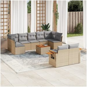Soffgrupp för trädgård med dynor 10 delar beige konstrotting vidaXL