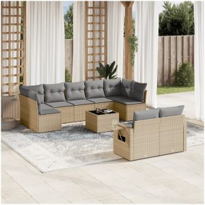 Soffgrupp för trädgård med dynor 10 delar beige konstrotting vidaXL