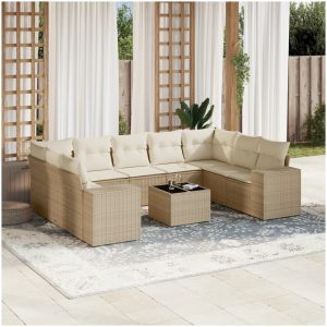 Soffgrupp för trädgård med dynor 10 delar beige konstrotting vidaXL
