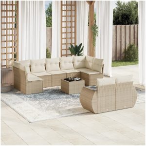Soffgrupp för trädgård med dynor 10 delar beige konstrotting vidaXL