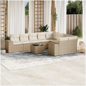 Soffgrupp för trädgård med dynor 10 delar beige konstrotting vidaXL