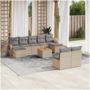 Soffgrupp för trädgård med dynor 10 delar beige konstrotting vidaXL