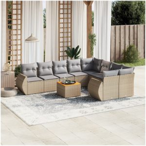 Soffgrupp för trädgård med dynor 10 delar beige konstrotting vidaXL