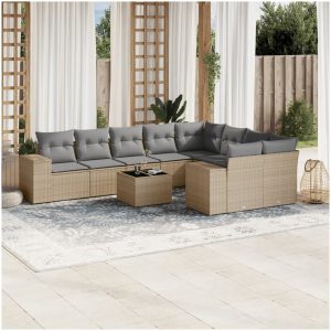 Soffgrupp för trädgård med dynor 10 delar beige konstrotting vidaXL