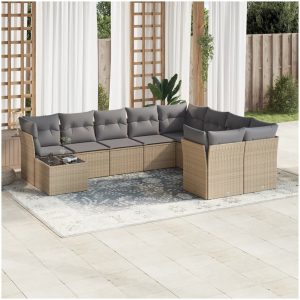 Soffgrupp för trädgård med dynor 10 delar beige konstrotting vidaXL
