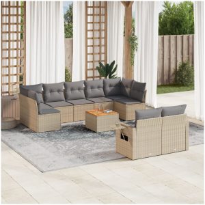 Soffgrupp för trädgård med dynor 10 delar beige konstrotting vidaXL