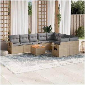 Soffgrupp för trädgård med dynor 10 delar beige konstrotting vidaXL