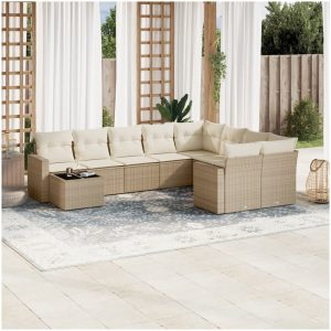 Soffgrupp för trädgård med dynor 10 delar beige konstrotting vidaXL