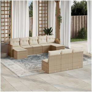 Soffgrupp för trädgård med dynor 10 delar beige konstrotting vidaXL