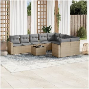 Soffgrupp för trädgård med dynor 10 delar beige konstrotting vidaXL