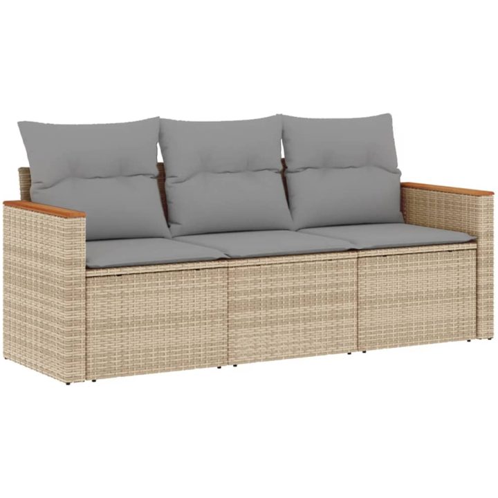 Soffgrupp för trädgård med dynor 3 delar mixbeige konstrotting vidaXL – bild 2