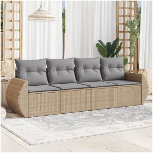Soffgrupp för trädgård med dynor 4 delar beige konstrotting vidaXL