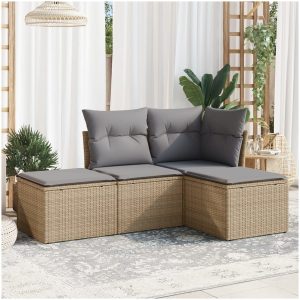 Soffgrupp för trädgård med dynor 4 delar beige konstrotting vidaXL