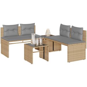 Soffgrupp för trädgård med dynor 4 delar beige konstrotting vidaXL