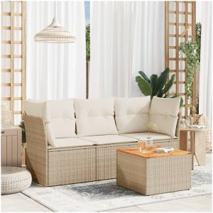 Soffgrupp för trädgård med dynor 4 delar beige konstrotting vidaXL
