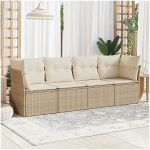 Soffgrupp för trädgård med dynor 4 delar beige konstrotting vidaXL