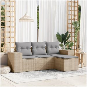 Soffgrupp för trädgård med dynor 4 delar beige konstrotting vidaXL