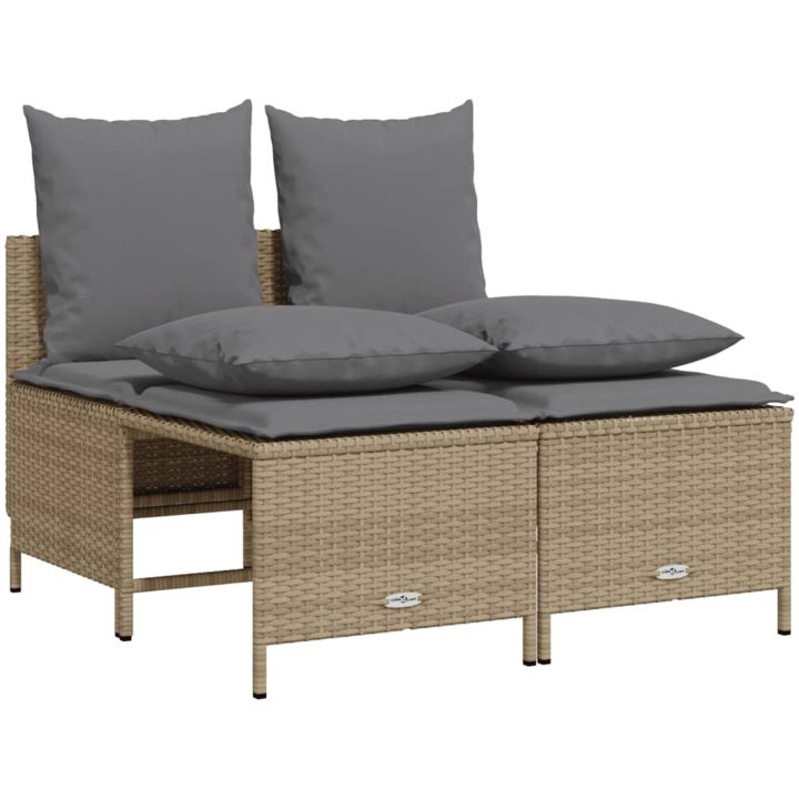 Soffgrupp för trädgård med dynor 4 delar beige konstrotting vidaXL – bild 2