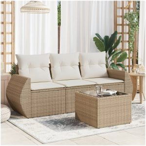Soffgrupp för trädgård med dynor 4 delar beige konstrotting vidaXL