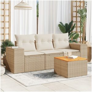 Soffgrupp för trädgård med dynor 4 delar beige konstrotting vidaXL