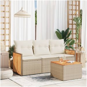 Soffgrupp för trädgård med dynor 4 delar beige konstrotting vidaXL