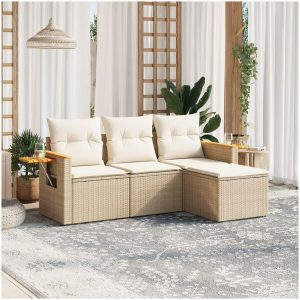 Soffgrupp för trädgård med dynor 4 delar beige konstrotting vidaXL