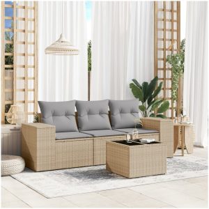Soffgrupp för trädgård med dynor 4 delar beige konstrotting vidaXL