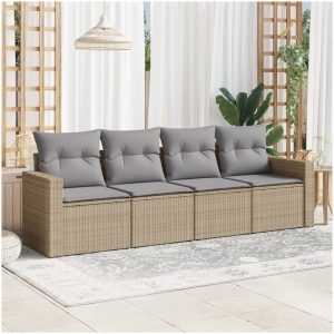 Soffgrupp för trädgård med dynor 4 delar beige konstrotting vidaXL