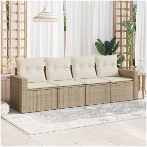 Soffgrupp för trädgård med dynor 4 delar beige konstrotting vidaXL