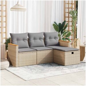 Soffgrupp för trädgård med dynor 4 delar beige konstrotting vidaXL