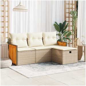 Soffgrupp för trädgård med dynor 4 delar beige konstrotting vidaXL