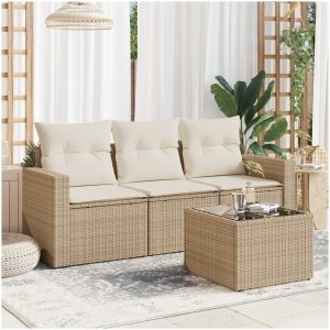 Soffgrupp för trädgård med dynor 4 delar beige konstrotting vidaXL