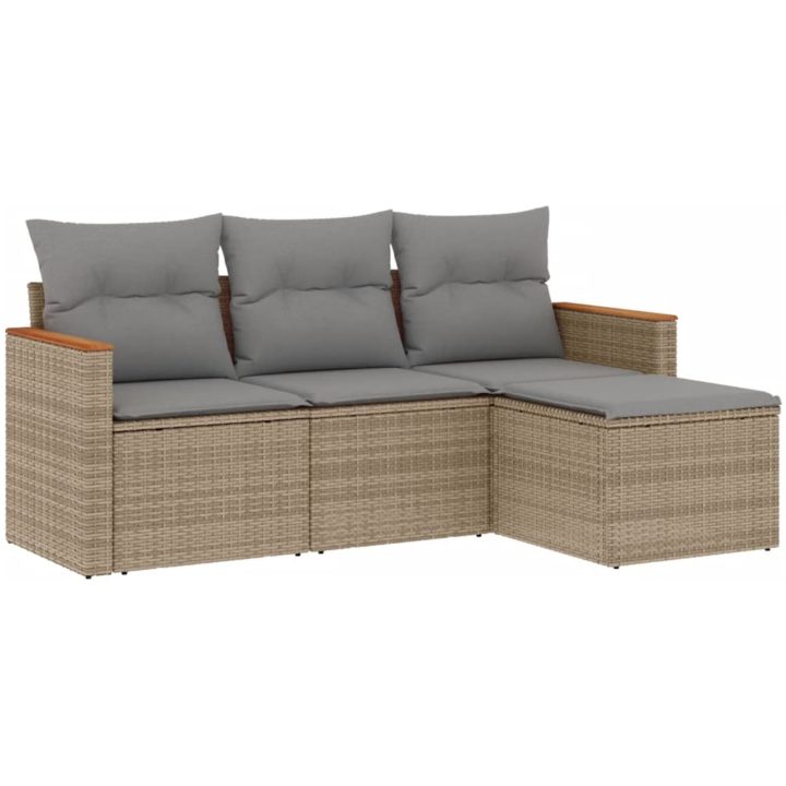 Soffgrupp för trädgård med dynor 4 delar mixbeige konstrotting vidaXL – bild 2