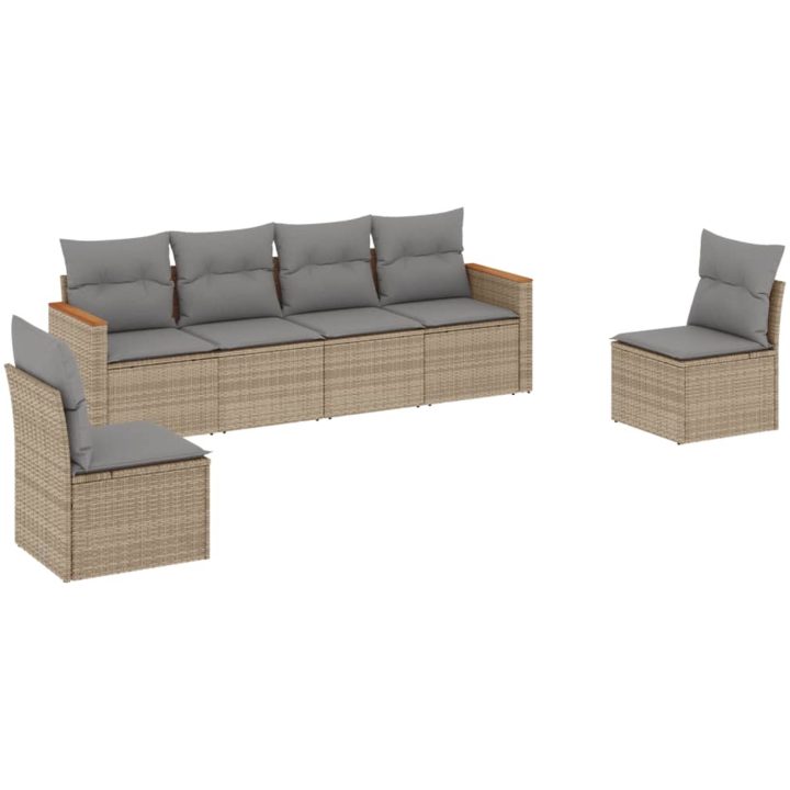 Soffgrupp för trädgård med dynor 6 delar mixbeige konstrotting vidaXL – bild 2