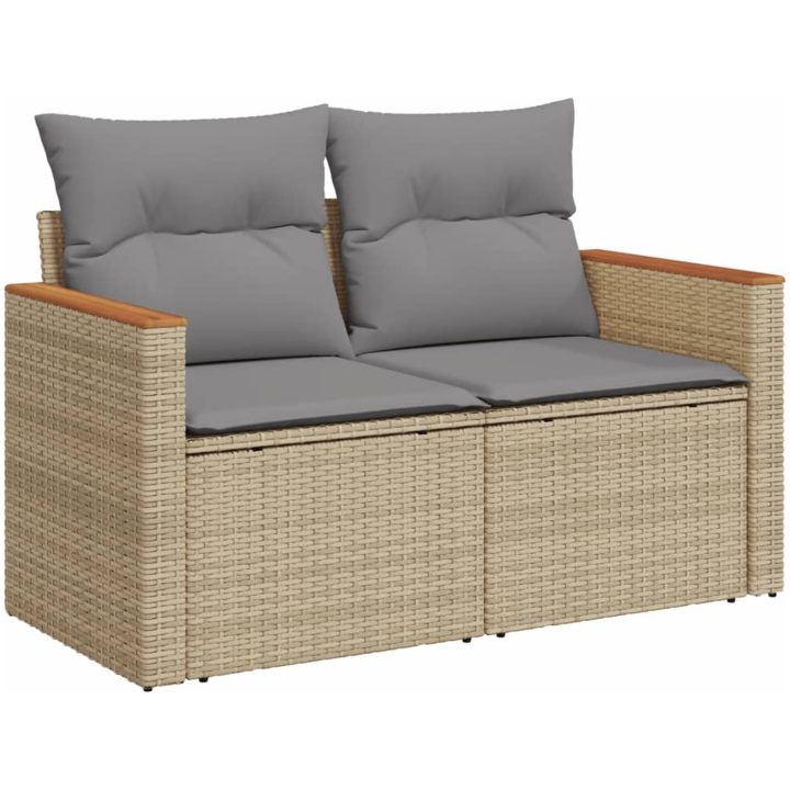Soffgrupp för trädgård med dynor 7 delar mixbeige konstrotting vidaXL – bild 3