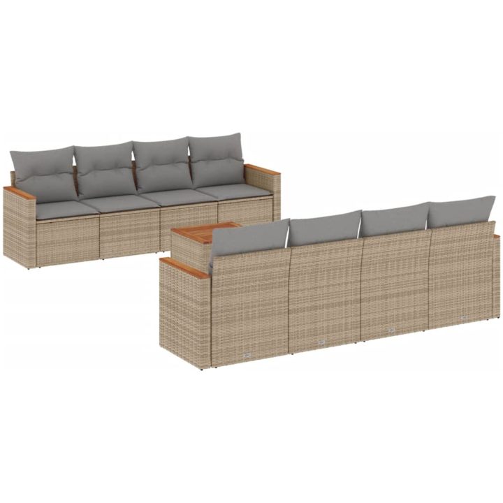 Soffgrupp för trädgård med dynor 9 delar mixbeige konstrotting vidaXL – bild 2