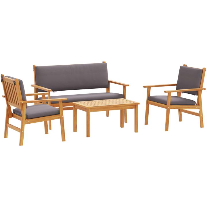 Soffgrupp för trädgård set 4 delar med dynor massivt akaciaträ vidaXL Soffbord, 75x45x38 cm – bild 2