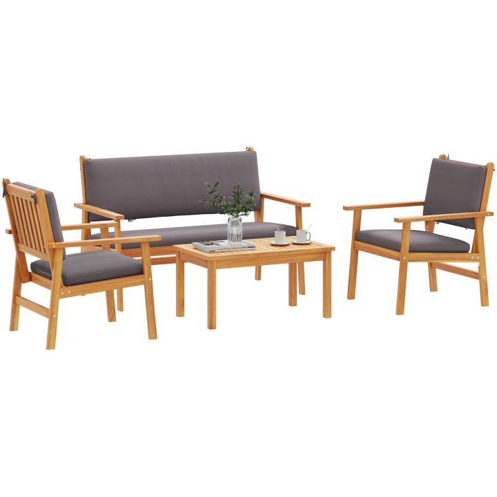 Soffgrupp för trädgård set 4 delar med dynor massivt akaciaträ vidaXL Soffbord, 75x45x38 cm – bild 3