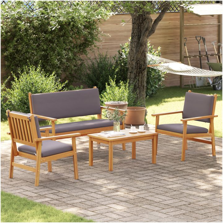 Soffgrupp för trädgård set 4 delar med dynor massivt akaciaträ vidaXL Soffbord, 75x45x38 cm – bild 4