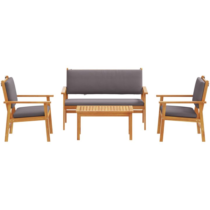 Soffgrupp för trädgård set 4 delar med dynor massivt akaciaträ vidaXL Soffbord, 75x45x38 cm – bild 8