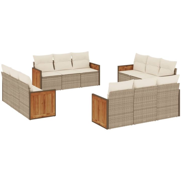 Soffgrupp för trädgården 12 delar med dynor beige konstrotting vidaXL – bild 2