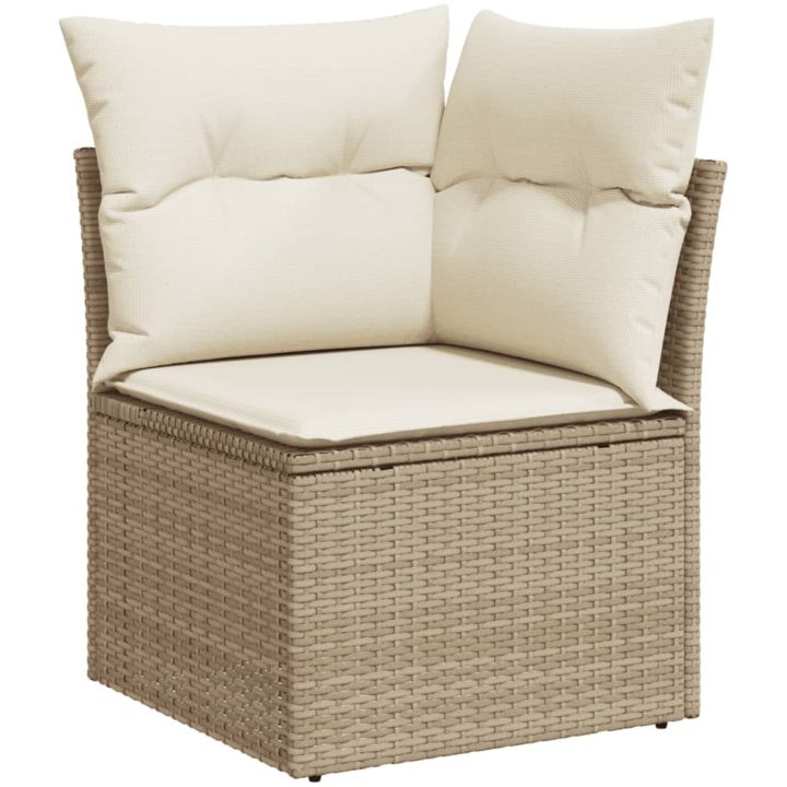 Soffgrupp för trädgården 12 delar med dynor beige konstrotting vidaXL – bild 4