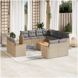 Soffgrupp för trädgården 12 delar med dynor beige konstrotting vidaXL