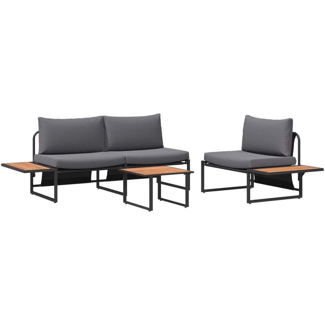 Soffgrupp för trädgården 3 delar med antracit dynor vidaXL Trädgårdsoffa, 200.5x70x68 cm, armstol utan armar – bild 2