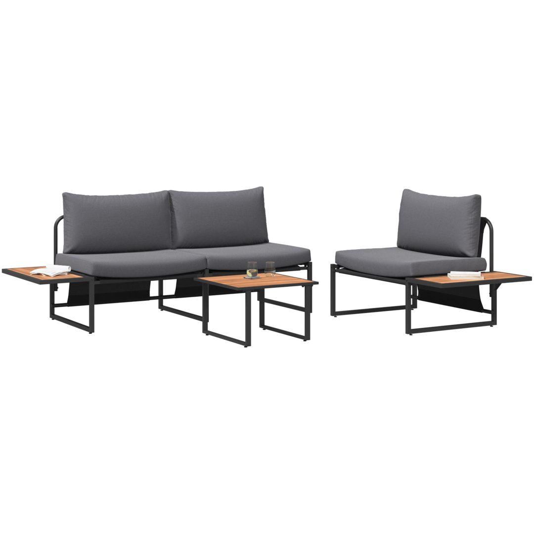 Soffgrupp för trädgården 3 delar med antracit dynor vidaXL Trädgårdsoffa, 200.5x70x68 cm, armstol utan armar – bild 3