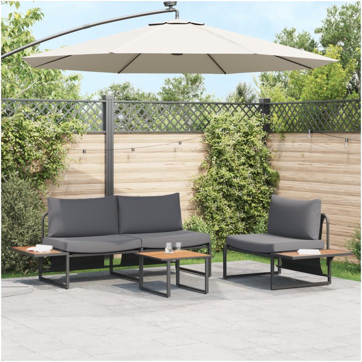 Soffgrupp för trädgården 3 delar med antracit dynor vidaXL Trädgårdsoffa, 200.5x70x68 cm, armstol utan armar – bild 4