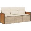 Soffgrupp för trädgården 3 delar med dynor beige konstrotting vidaXL – miniatyr 2