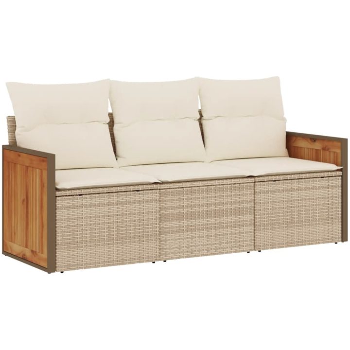 Soffgrupp för trädgården 3 delar med dynor beige konstrotting vidaXL – bild 2