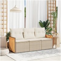 Soffgrupp för trädgården 3 delar med dynor beige konstrotting vidaXL
