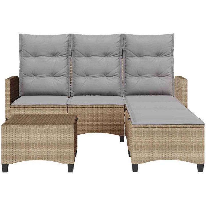 Soffgrupp för trädgården 3 delar med dynor L-formad beige vidaXL – bild 4